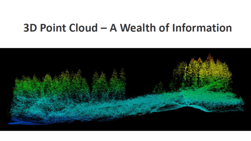 A slide about a 3D Point Cloud from a presentation created by Cam Brown titled "Maximizing Value from LiDAR Investments."